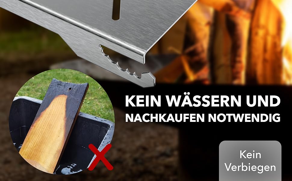 Bärenstahl Stainless Steel Salmon Grill Plank with Holder - Fireproof for Fire Pits & Charcoal Grills - Made in Germany