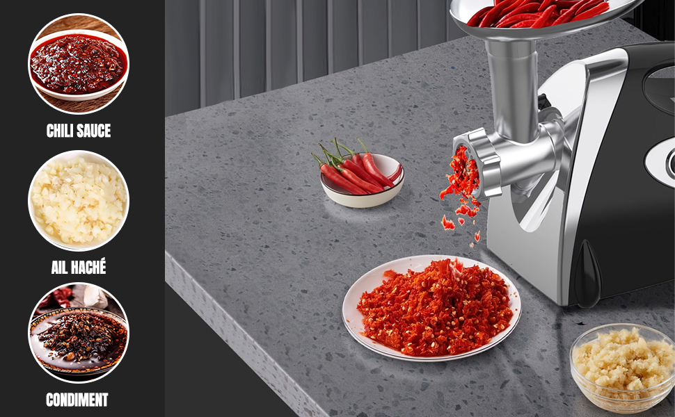 Electric Meat Grinder 2800W 3-in-1 Stainless Steel Meat Grinder with 3 Plates (3mm, 5mm, 7mm) Kubbe Attachment & Sausage Stuffer - 80kg/hr