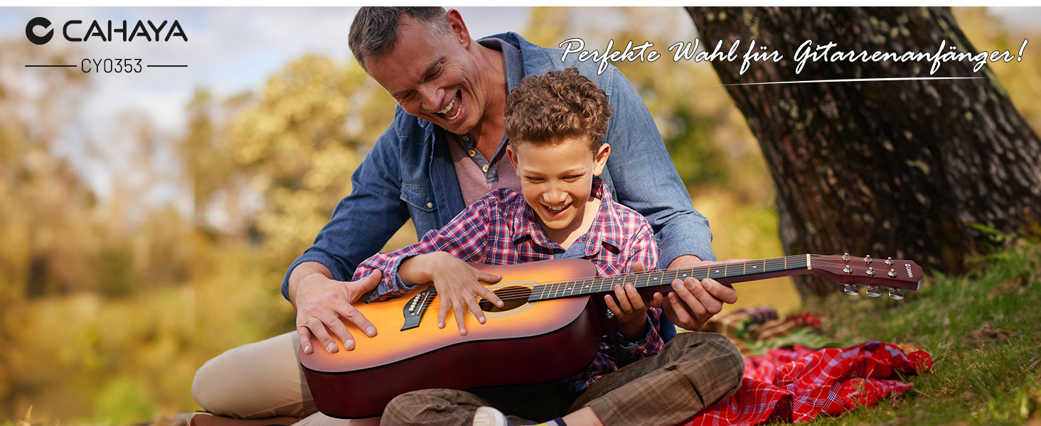 Акустична гітара CAHAYA Lindenholz CY0354: Комплект для початківців, дітей та дорослих, з чохлом, запасними струнами, каподастром, медіаторами та наклейками на лади