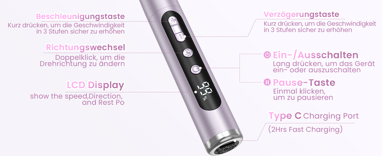 Бездротовий фрезер для нігтів 35.000 об/хв - професійний нейл-дриль для гелю та акрилу, електрична нігтьова пилка з регулюванням швидкості (фіолетовий)