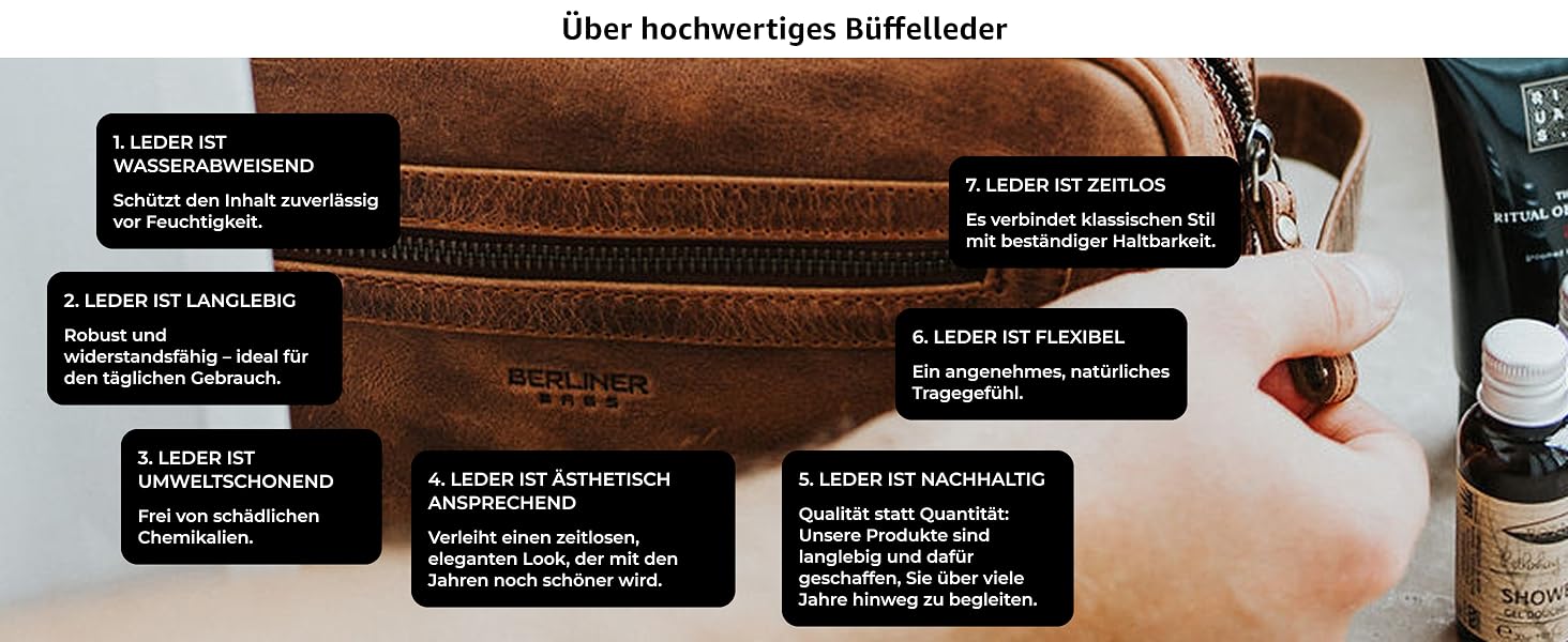Шкіряна косметичка для подорожей Berliner Bags Premium Kulturbeutel Max, велика сумка для гігієни з 2 відділеннями для жінок та чоловіків (Camel)