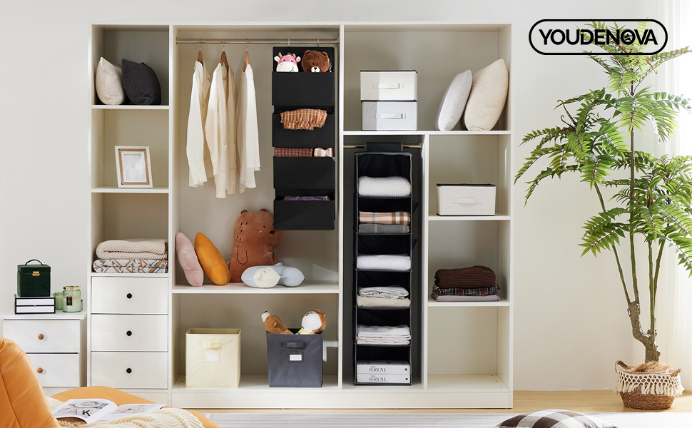 Органайзер для дверей Youdenova з 4 кишенями та 2 гачками, настінна полиця-органайзер для ванної, спальні, дитячої кімнати, чорний