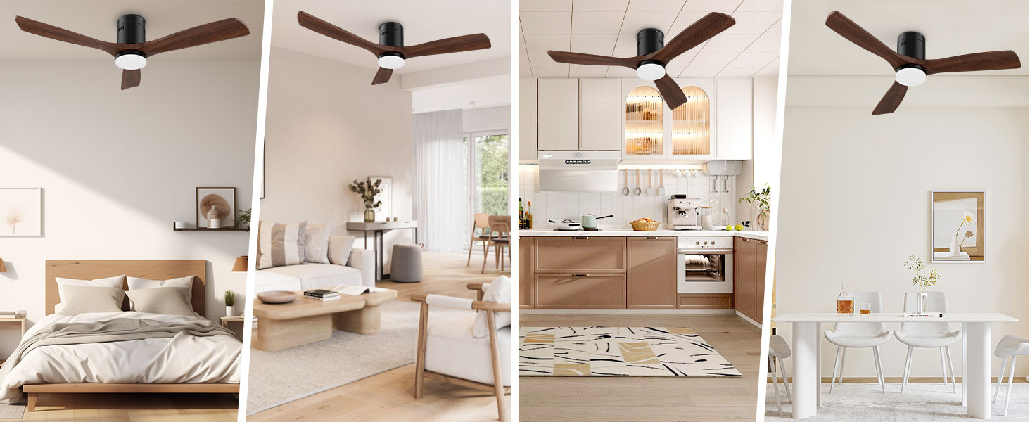 Стеляний вентилятор з дерева з підсвічуванням та керуванням, 132 см, 24W LED, DC-двигун, 6 швидкостей, таймер, пульт дистанційного керування