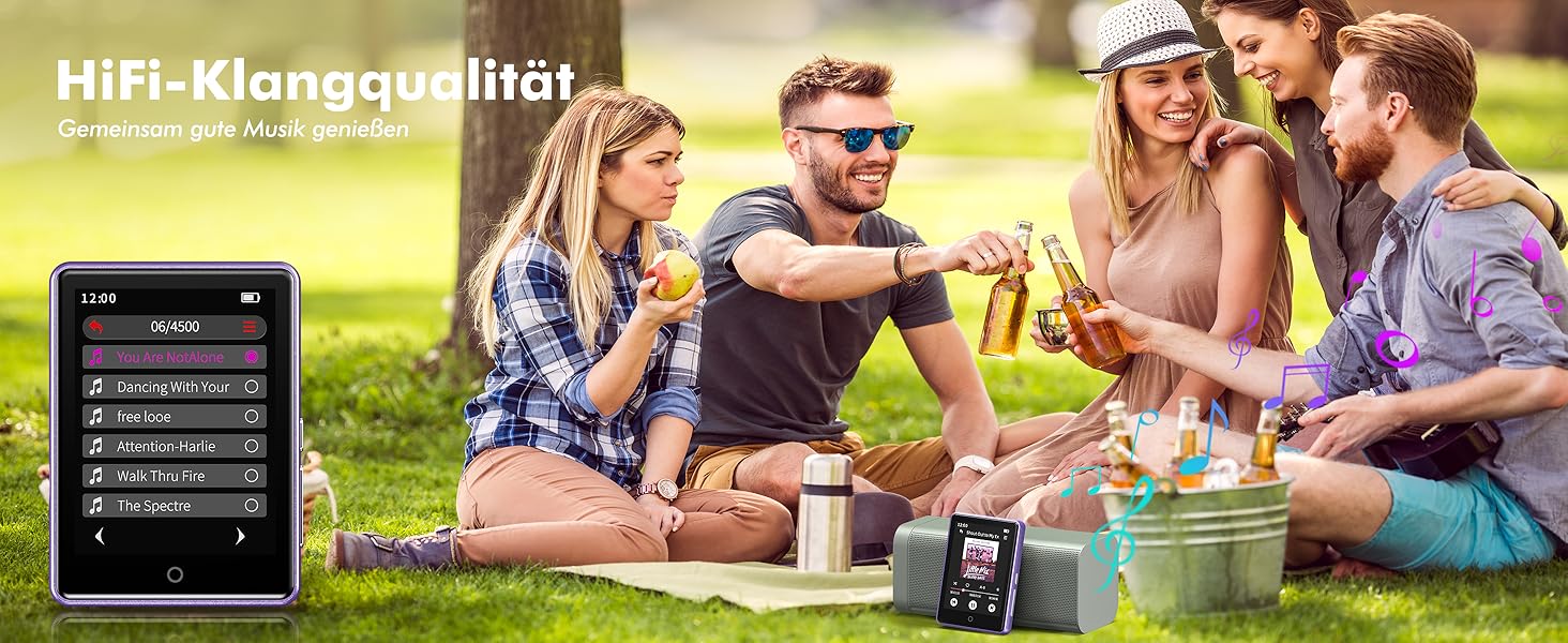 MP3 плеєр дитячий 64GB Bluetooth 5.3 з радіо, радіоприймач, MP4 плеєр, дитячий музичний плеєр з touch screen, розширюється до 128GB, фіолетовий