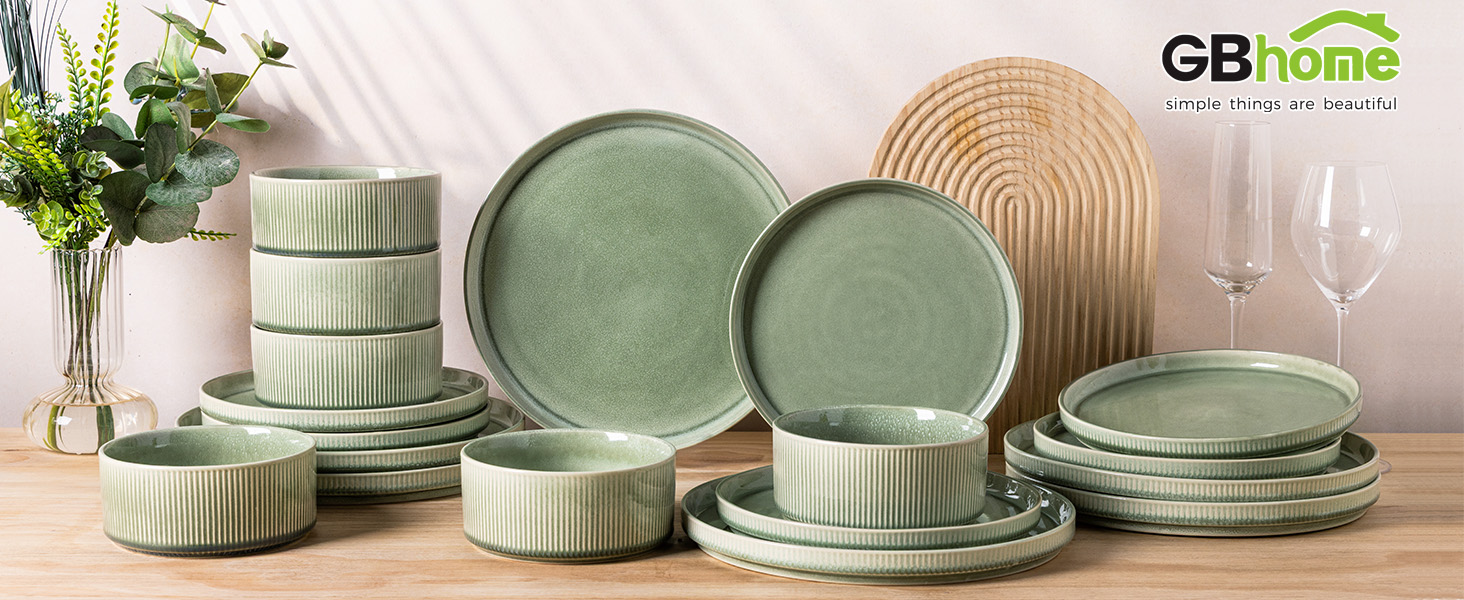 Набір посуду GBhome з каменю, 24 елементи, ручна робота, для 6 осіб, стійкий до миття в посудомийній машині та мікрохвильовій печі
