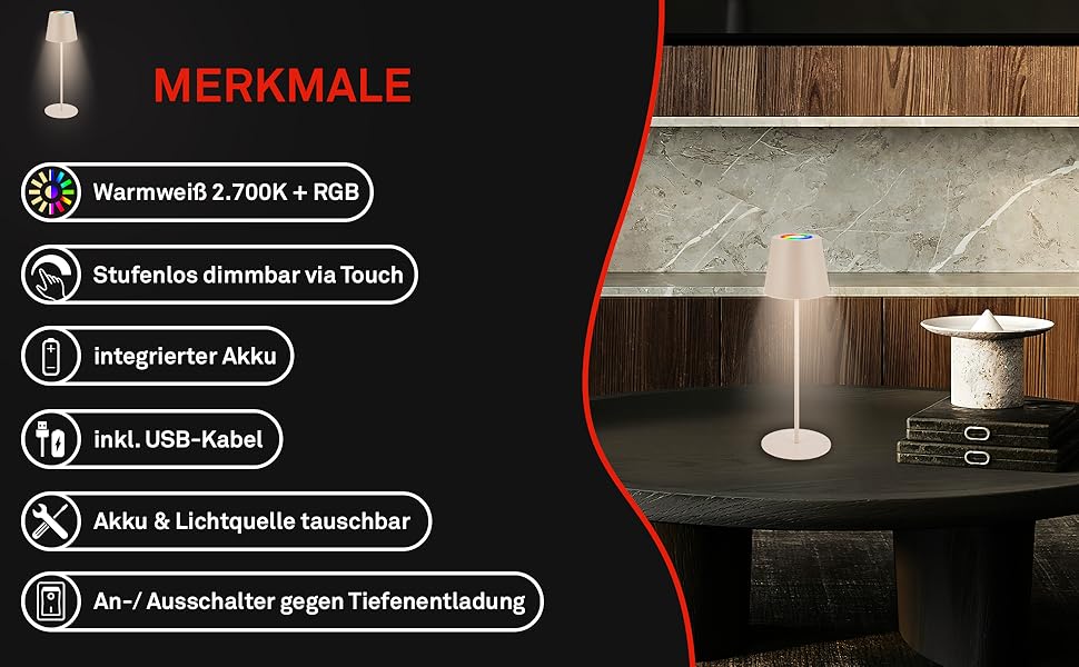 LED настільна лампа BRILONER з сенсорним керуванням, диммуванням, регулюванням висоти, акумулятор, для дому та кемпінгу, 36x10,5 см, тепле світло (RGB + тепле світло + зарядний пристрій), бежевий