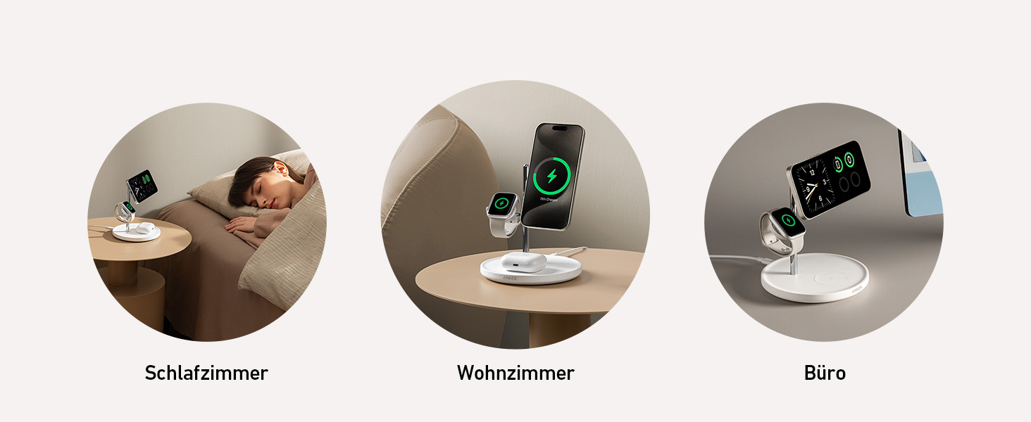 Anker MagGo Зарядна станція 3-в-1 бездротова, 15W, MagSafe, Qi2, для iPhone 16/15/14/13, AirPods Pro, Apple Watch Ultra (з USB-C адаптером та кабелем)