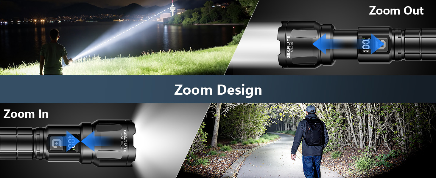 LED ліхтарик Gearlite: 6000 люмен, тактичний, водонепроникний (IP65), 3 режими, для кемпінгу, риболовлі, надзвичайних ситуацій. Чорний