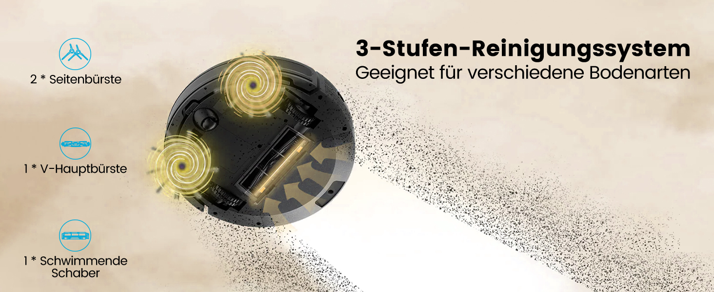 Робот-пилосос AIRROBO Saugroboter P25: потужність 2800 Pa, керування через додаток, 120 хв роботи, для твердих поверхонь, килимів та шерсті тварин