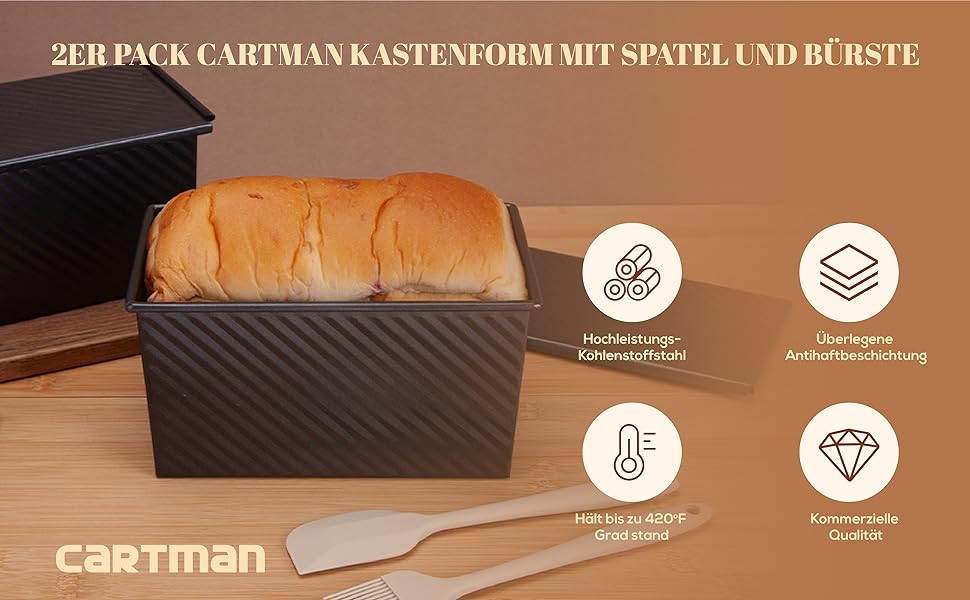 Форма для випічки CARTMAN 2 шт. з кришкою та силіконовим шпателем/пензлем, 450г, антипригарна, сталь