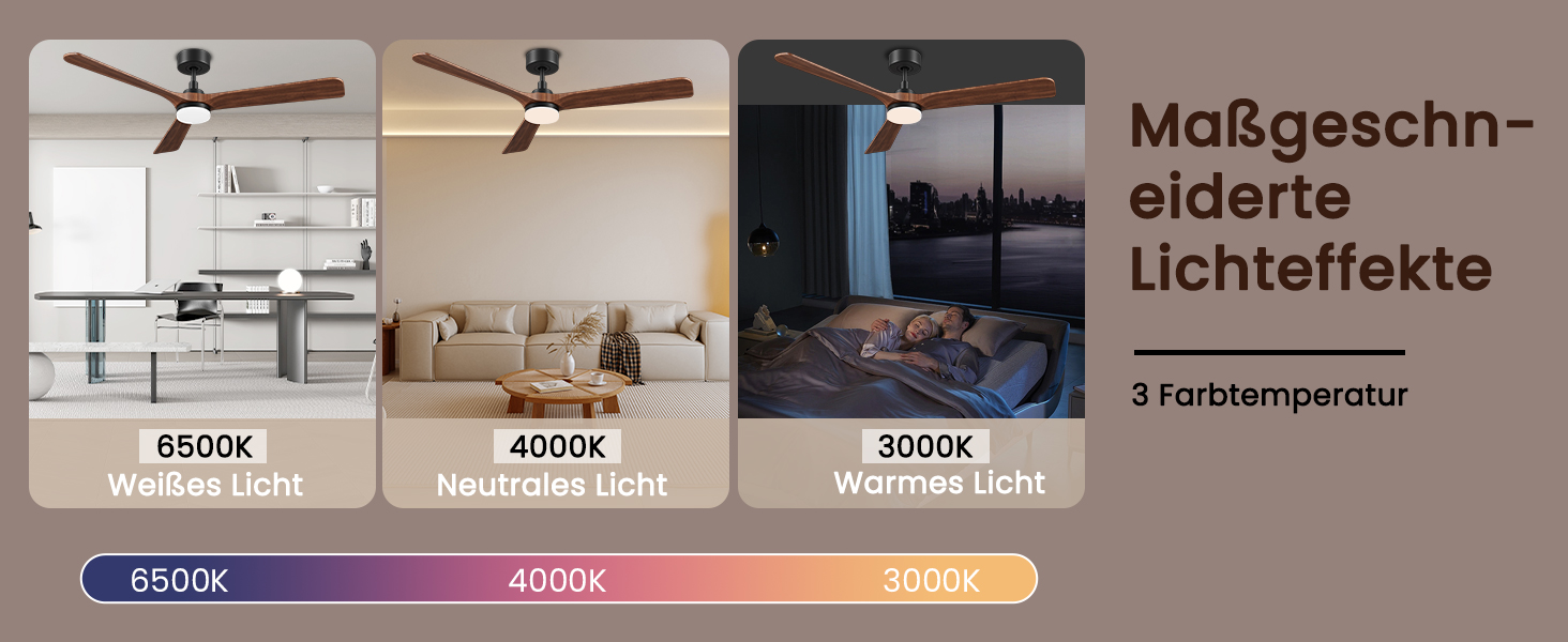 Стеляний вентилятор з дерева з підсвічуванням, 90 см, тихий DC-двигун, 6 швидкостей, пульт з пам'яттю, таймер, 24W LED, регулювання яскравості