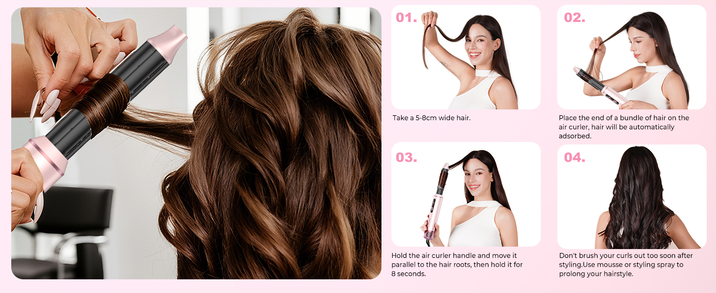 Мультистайлер для волосся 6 в 1 MogaWave Pro Air Styler 1000W: фен, автоматичний стайлер для завивки, вирівнювач та об'ємна щітка (Рожевий)