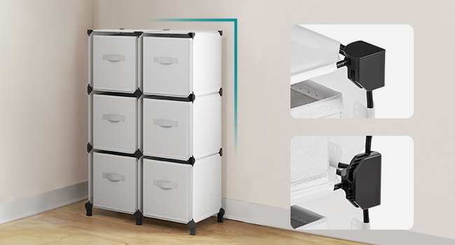 SONGMICS Cube Shelf with 6 Boxes, Shelving System, Storage Shelf with 6 Cubes, DIY, Expandable, Space-Saving, Bedroom, White LPC062W06