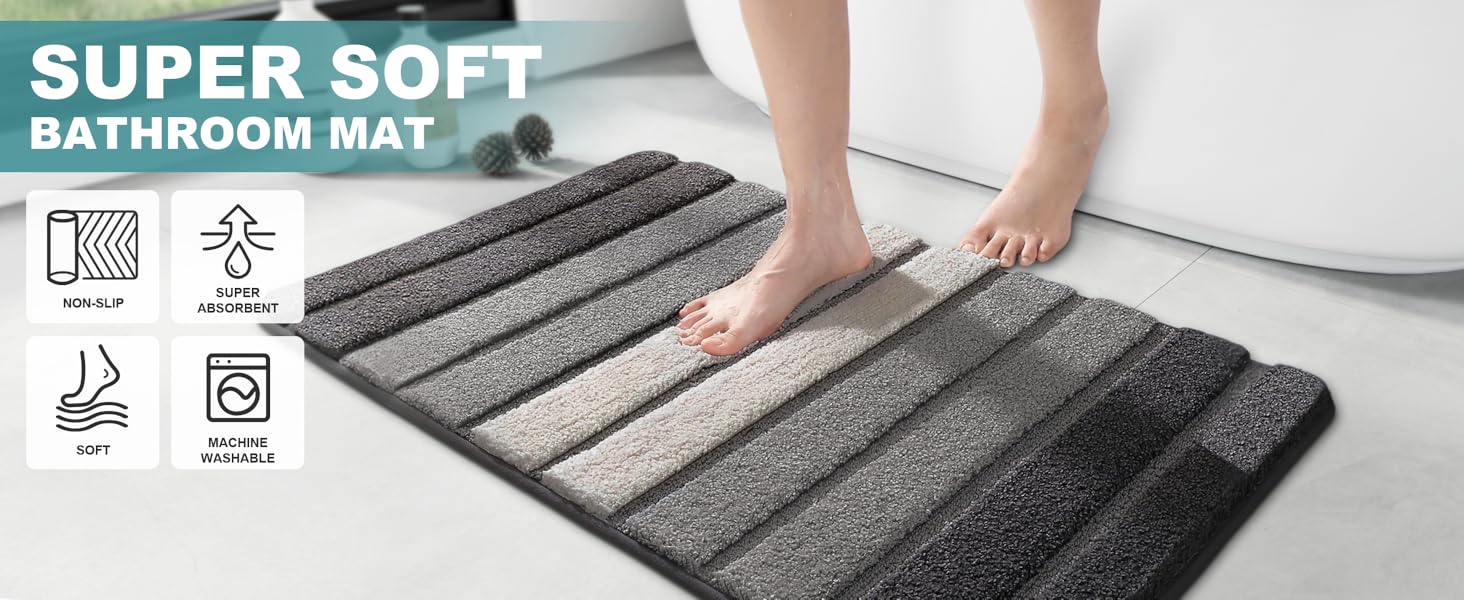 Килимок для ванної кімнати Wyewye з мікрофібри, 40 x 60 см, сірий - супер вбираючий