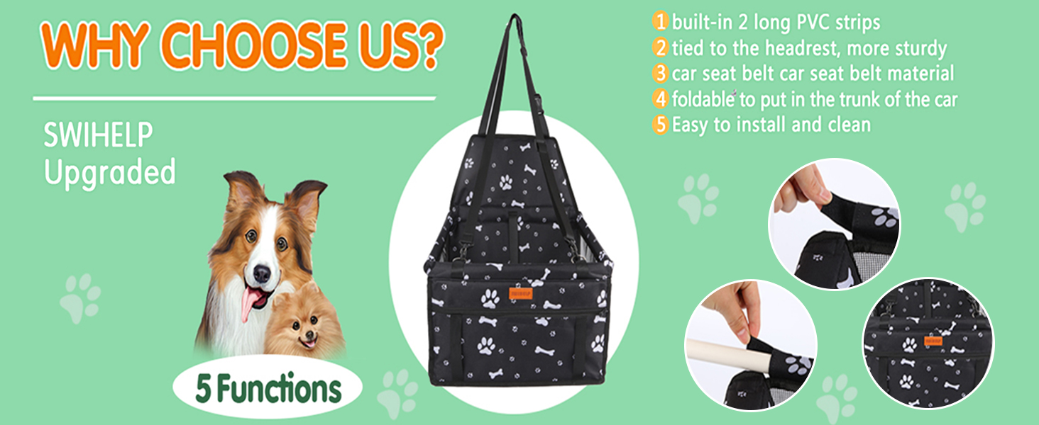 Автокрісло для собак - переноска для маленьких собак, водонепроникна, для заднього та переднього сидіння, з ременем безпеки