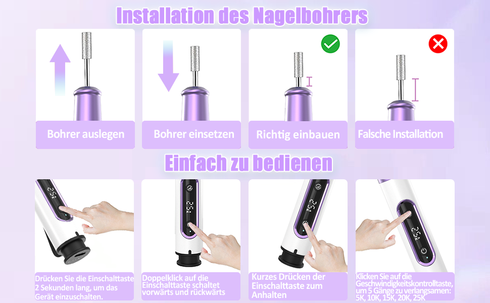 Електричний фрезер для нігтів для гелю, 12 в 1, бездротовий, 25000 об/хв, USB, 5 швидкостей, манікюр/педикюр