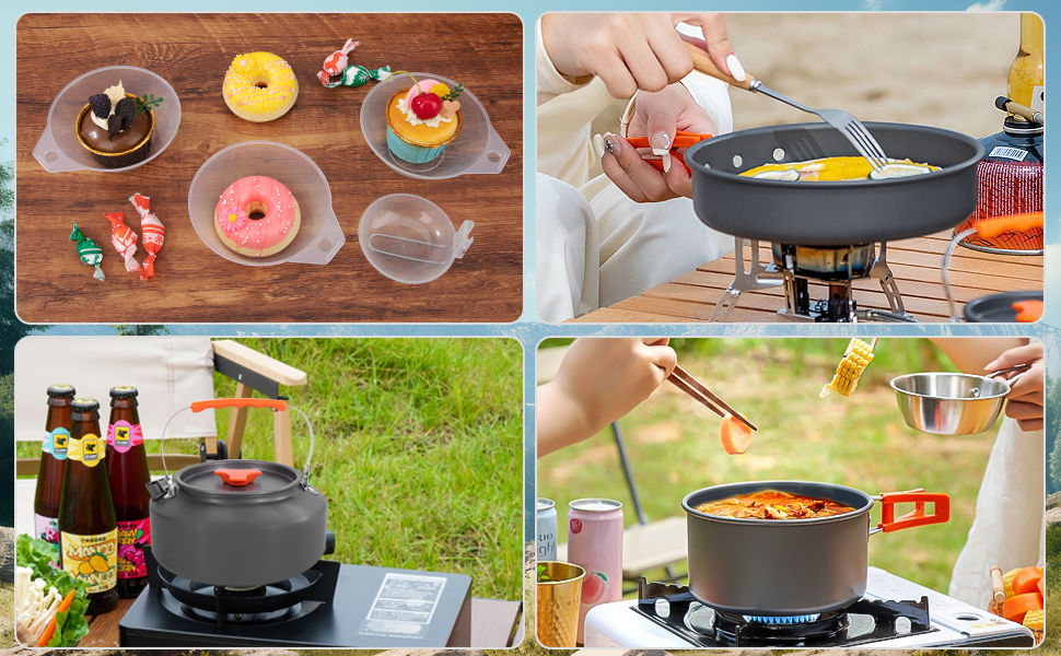 Набір кухонного посуду для кемпінгу: каструля, сковорода, чайник для пікніків, походів та риболовлі