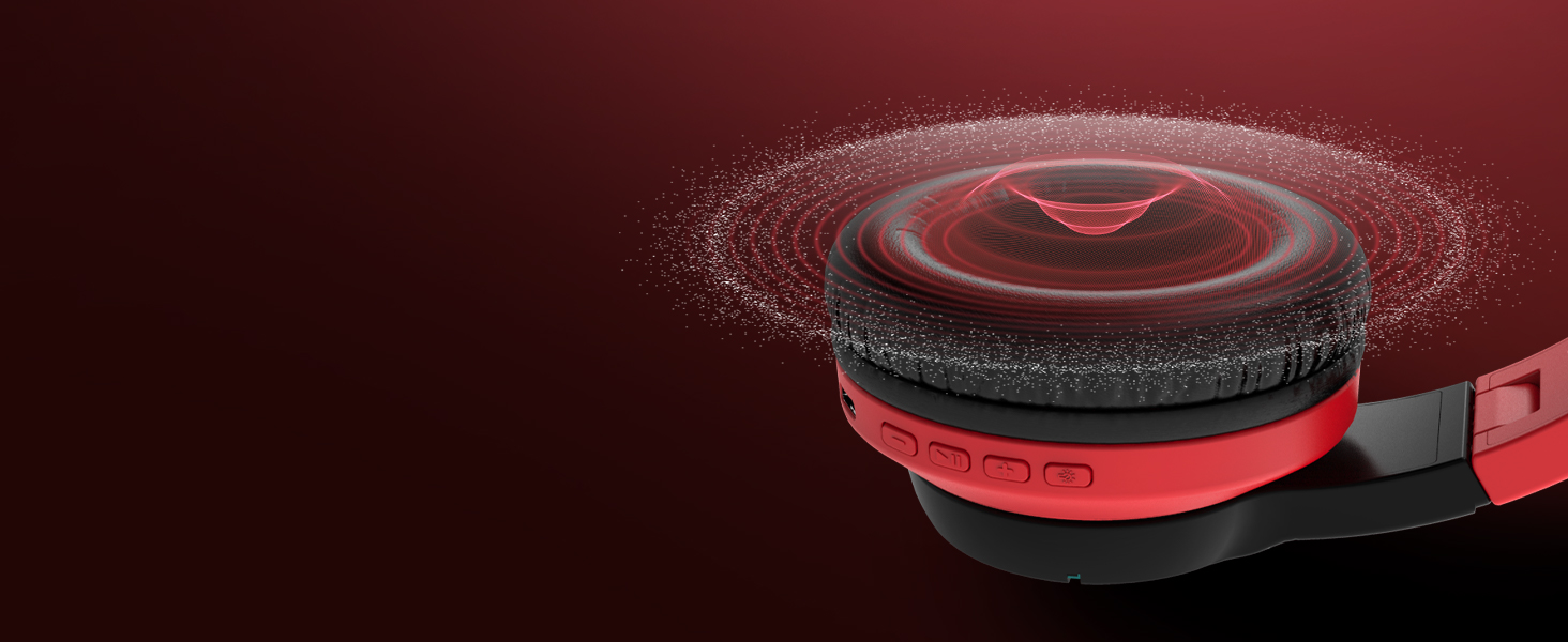 iClever Бездротові навушники для дітей з LED-підсвіткою, Over-Ear, Bluetooth 5.2, мікрофон, BTH12 (Чорний/Червоний)