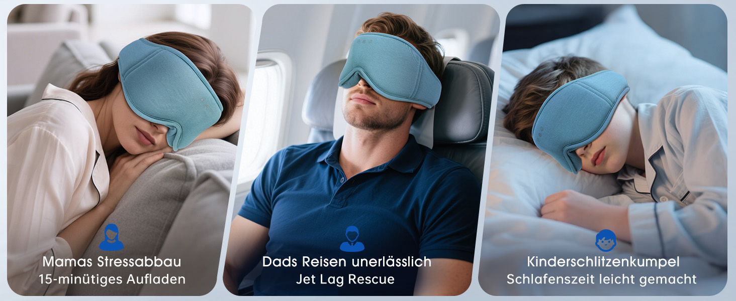 Маска для сну з навушниками Bluetooth Dolida, 3D бамбукова маска для очей з мікрофоном для жінок та чоловіків, зручна для сну на боці (Сіро-блакитна)