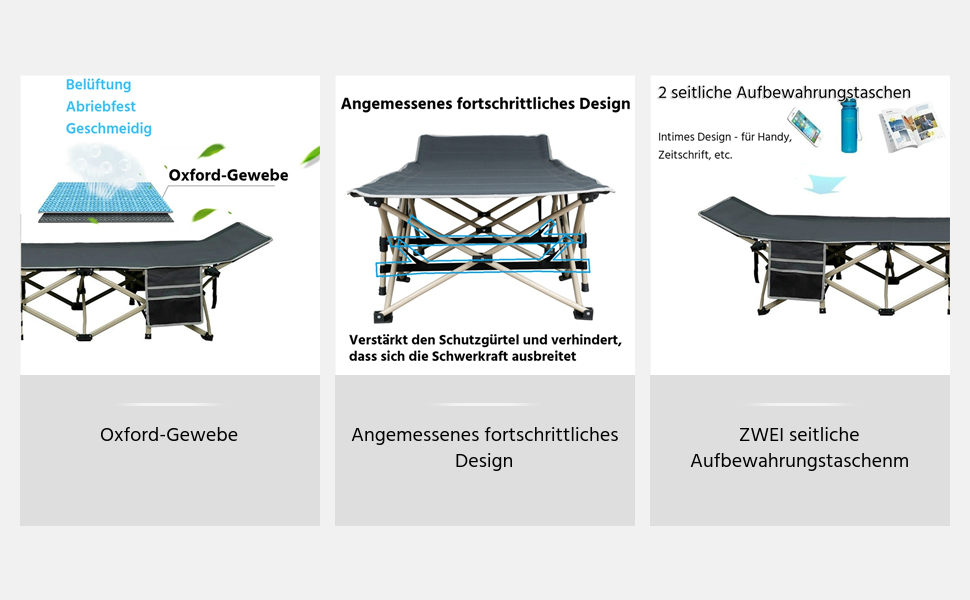 Ліжко складане Yaheetech для кемпінгу, гостьове, сіре 186x66x52 см, вантажопідйомність до 150 кг з сумкою для транспортування