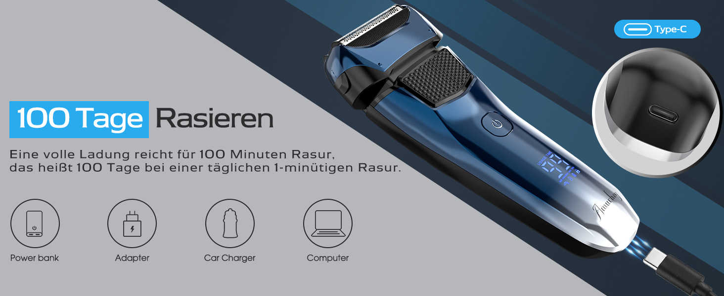 Електрична бритва чоловіча з 3 гнучкими лезами та тримером, синя. Бритва для вологого та сухого гоління, з кейсом для подорожей, акумуляторна, 120 хв роботи. Подарунок для чоловіків