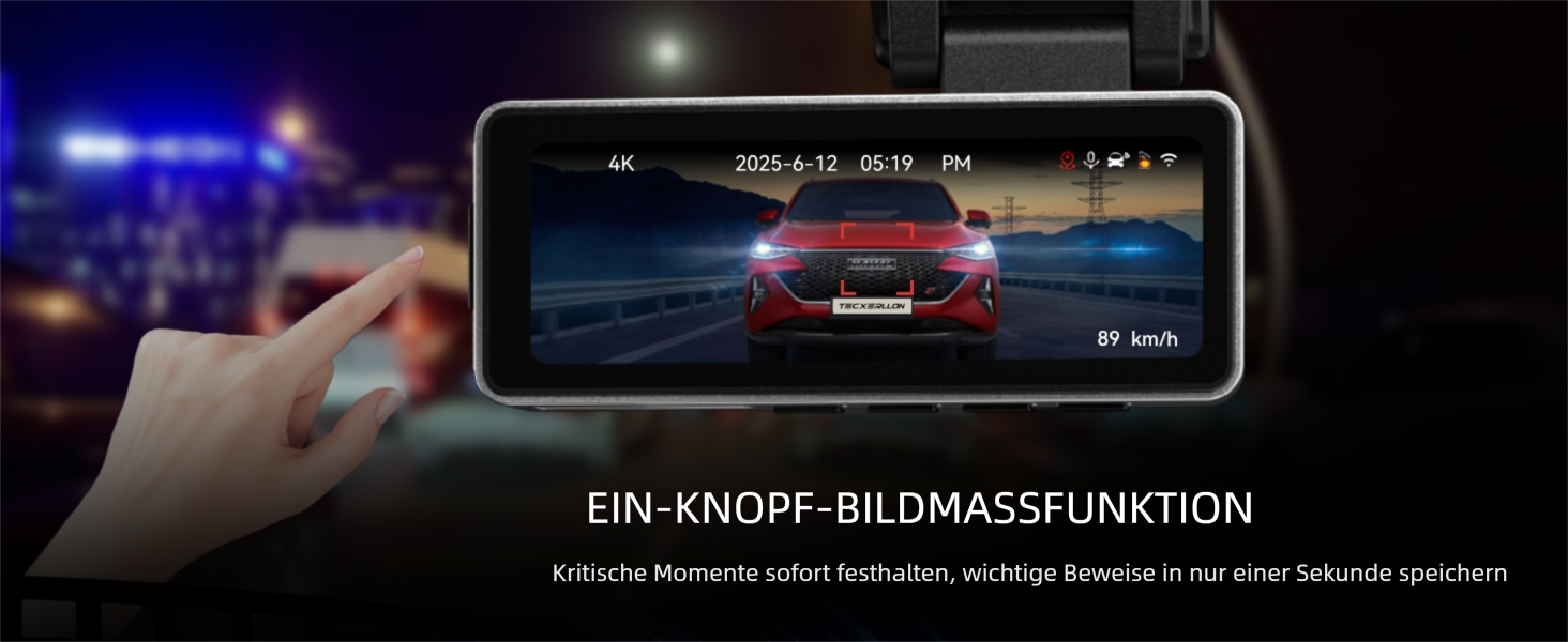 Автомобільний відеореєстратор TECXERLLON 4K Dual Dashcam (передній та задній), нічна зйомка Starlight, GPS, WDR, G-сенсор, режим паркування 24г, кут 160°/150°, карта пам'яті 64ГБ у комплекті