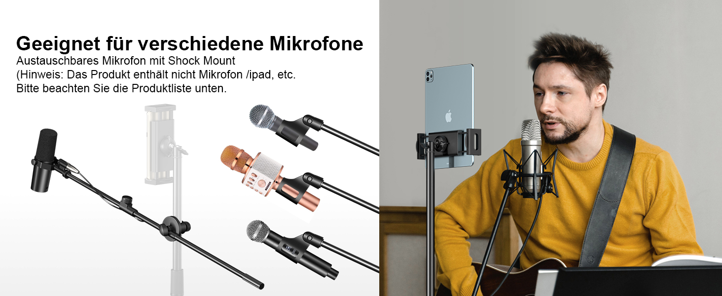 Підставка для мікрофона Aokeo з регульованою стійкою, чохол, тримач для планшету, для співу та запису голосу