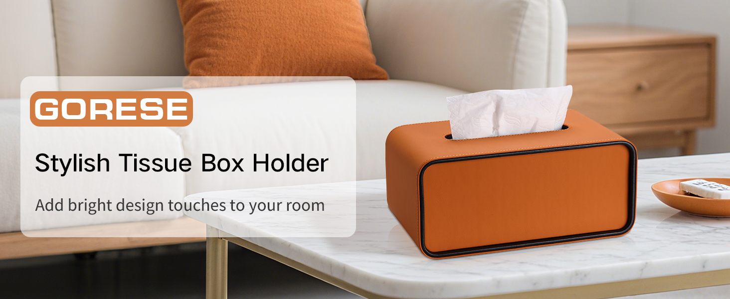 Скринниця для серветок GORESE, шкіряна, квадратна, 15x15x15.8 см, помаранчевий колір