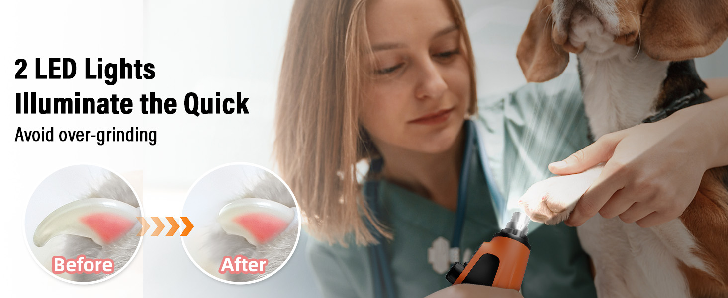Шліфувальник кігтів для собак Casfuy Smarter Krallenschleifer 6-ступінчатий – 50% потужніший. З 2 LED-лампами, супертихий, перезаряджуваний. Підходить для собак та котів великих, середніх та маленьких порід. Білий (Оранжевий)