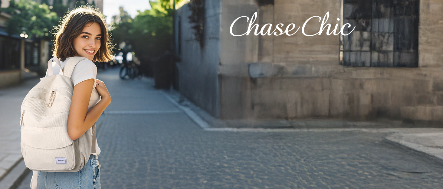 Рюкзак шкільний для дівчинки Chase Chic, бежевий, Corduroy, для підлітків та школярів