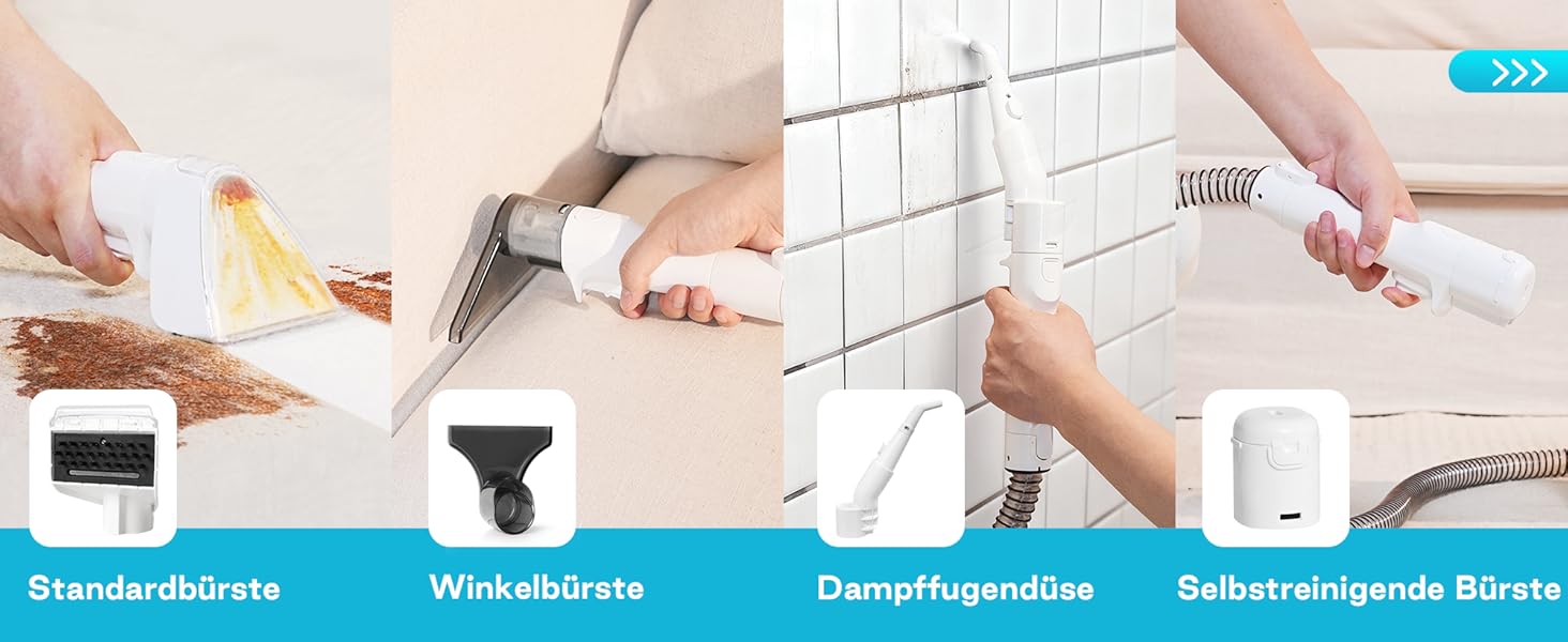 Апарат для чищення м'яких меблів та килимів: волого-пилосос 15 kPa, бак 1.6 л, компактний пароочисник, самоочищення, для дому та авто