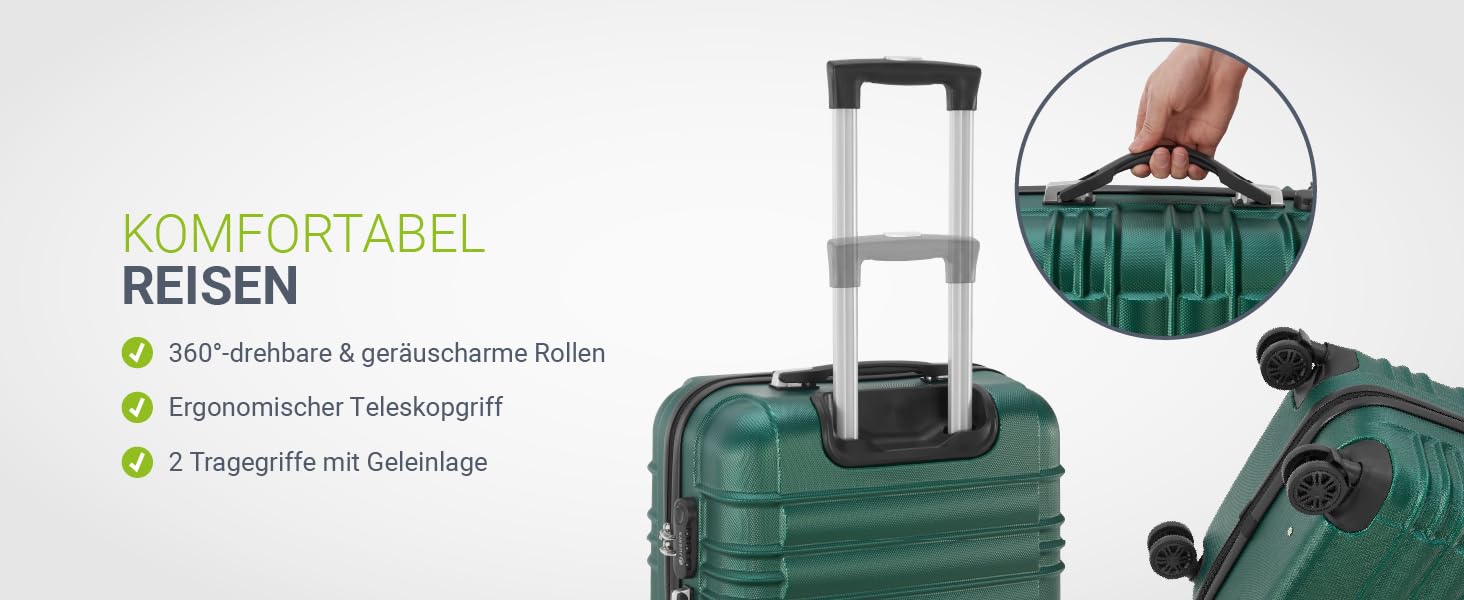 Набір валіз Juskys® Hartschale 4 шт. з кодовим замком, тихі колеса 360°, телескопічна ручка, легкий, зелений (3 шт.)