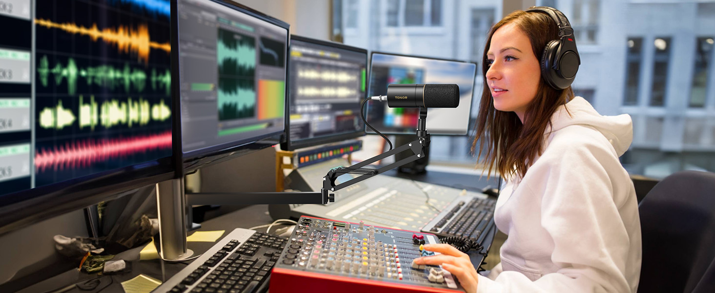 Кріплення для мікрофона TONOR T20LP, низькопрофільний тримач з регулюванням, для геймінгу та подкастингу, чорний, з видимою пружиною