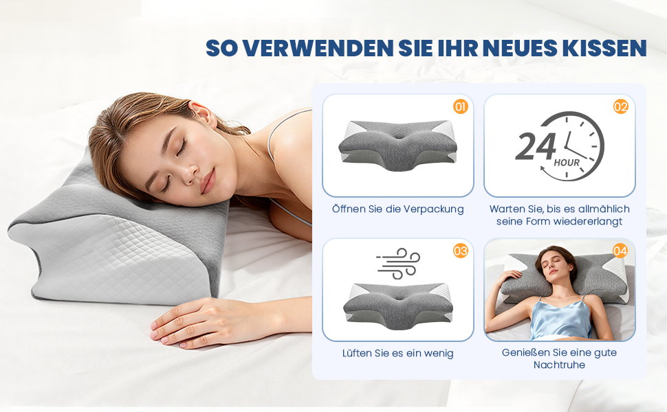 Ортопедична подушка A-Pce з Memory Foam для шиї, спини та плечей. Підходить для сну на боці, спині та животі. Сіро-білий колір