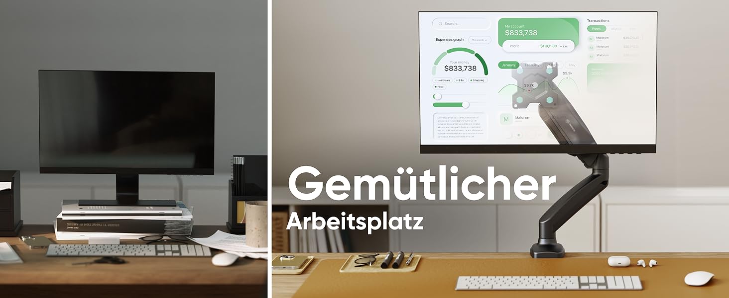 Кріплення для монітора ONKRON G80-B/G80T-B: газ-амортизатор, поворотний, нахильний, VESA 75x75-100x100, для моніторів 13-32 дюймів, до 8 кг