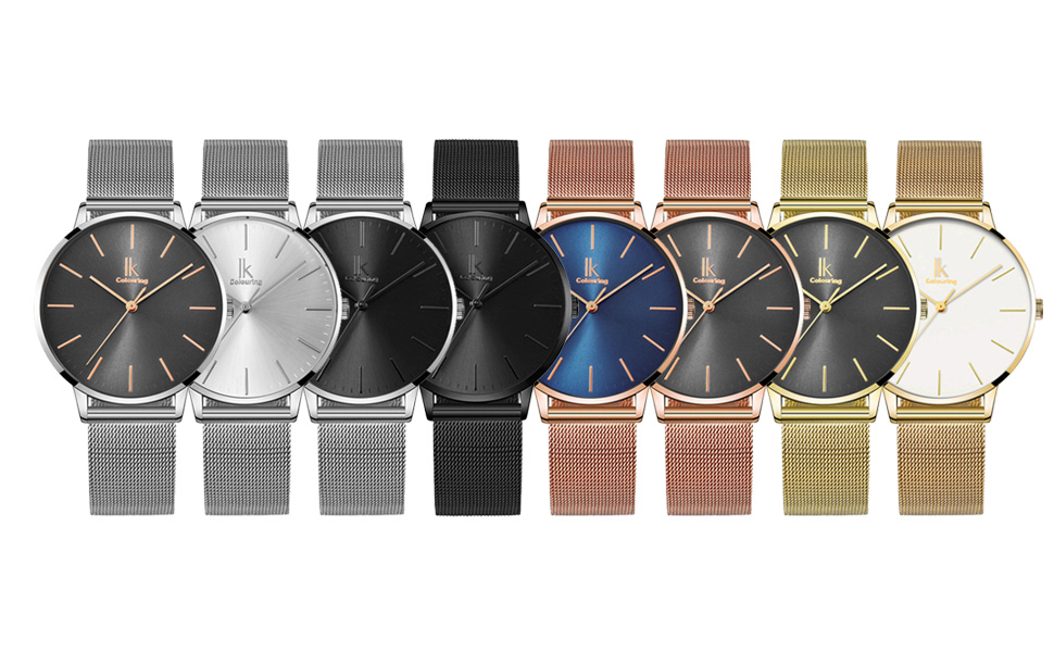 Жіночий годинник Alienwork IK Minimalist: ультратонкий, сітчатий ремінець (золотий / білий / золотий сітчастий ремінець)