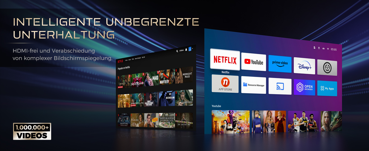 AURZEN Boom 3: 4K проєктор з автофокусом, HDR, WiFi6, Bluetooth, Dolby Audio. Підтримка 1080P Full HD, LED Smart проєктор для дому та на вулицю (чорний)