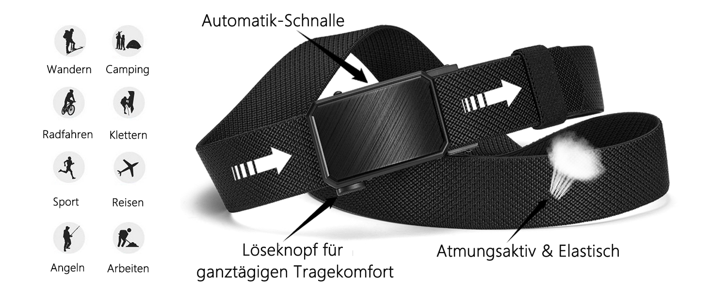 Еластичний пряжучий пояс LionVII з автоматичною пряжкою, робочий пояс для чоловіків, обхват талії 75-125 см (28-49'), чорний