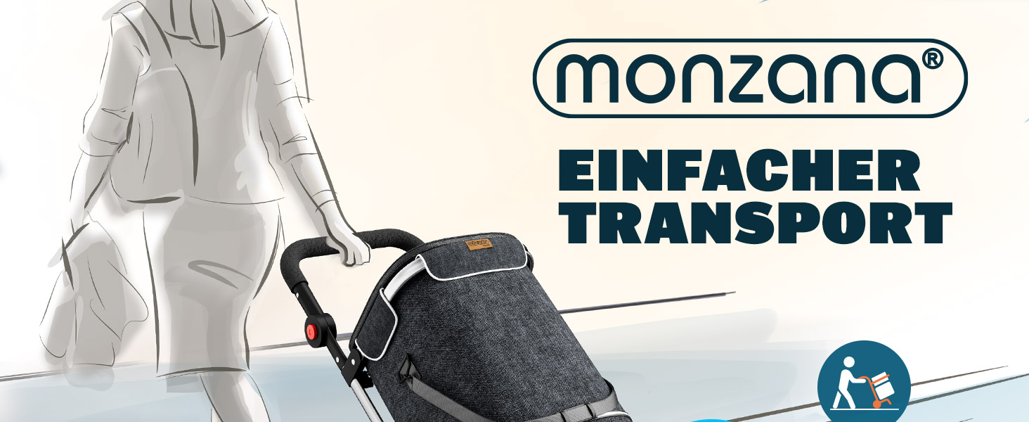 MONZANA® Тріо-тележка для покупок 56л, до 50 кг, складана, знімний мішок, ручний вагончик, допомога у покупках, чорна