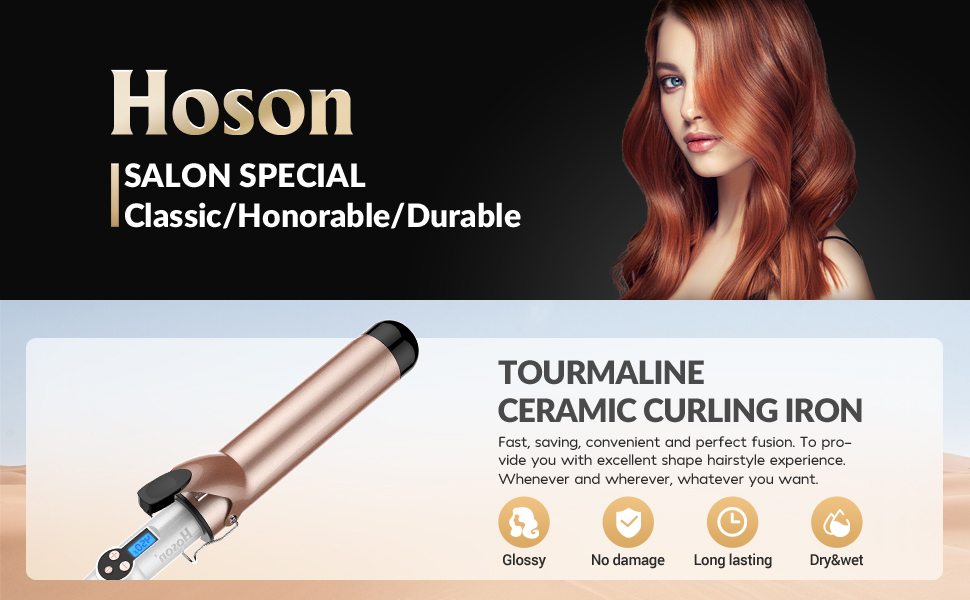 Hoson Lockenstab Pro Curl: Керамічний плойка для волосся з турмаліном, LCD дисплей, 9 температурних режимів, 45 мм, з рукавичкою