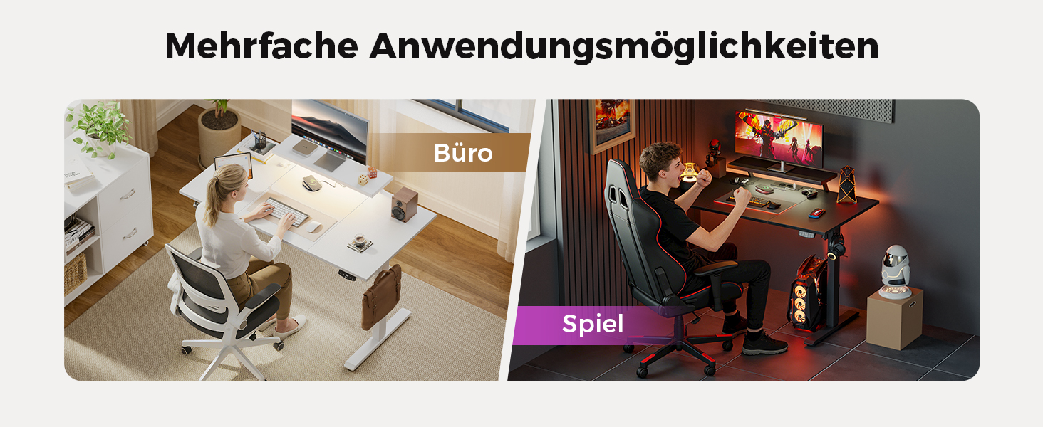 Електричний регульований стіл Agilestic 140x60 см з LED-підсвіткою, USB-портом та мобільним тримачем монітора, білий