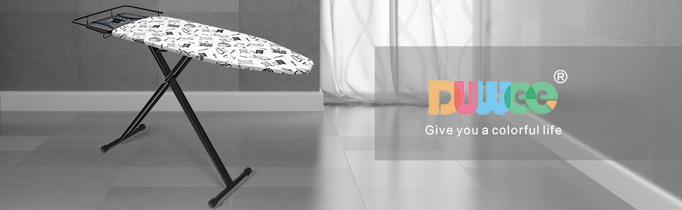 Прасувальна дошка Duwee Extra велика з парогенератором, термостійке покриття, регульована висота, стабільні ніжки, складна, 122 x 43 см (Біла)