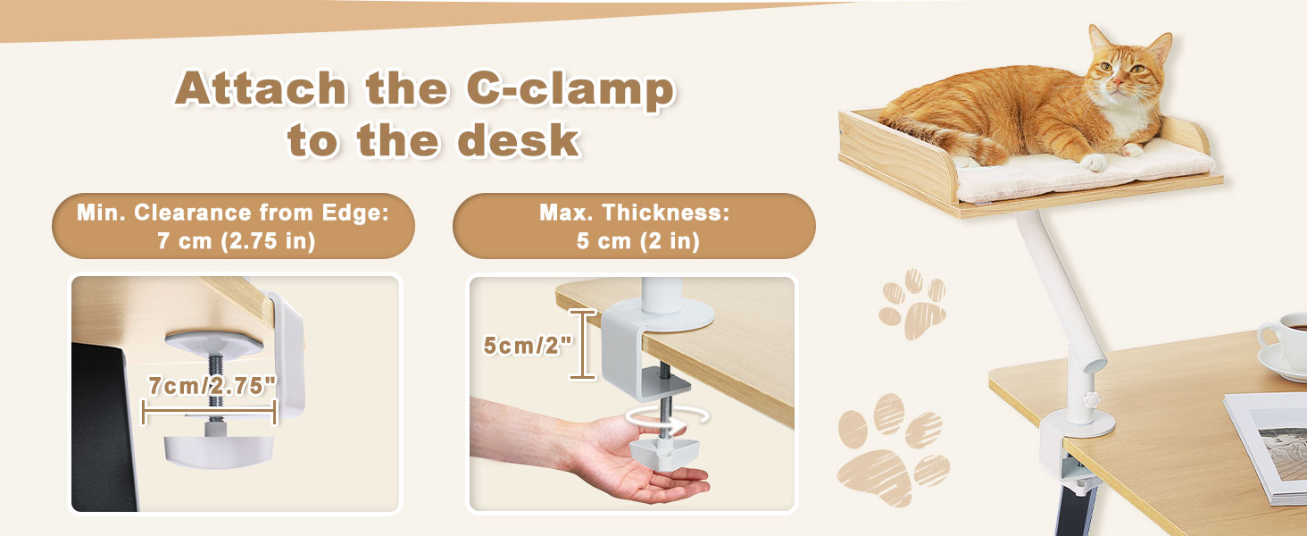 Кішка ліжко PAWZ Road для столу з інтерактивним плюшевим м'ячем, кошик для котів, 360° обертається, гамак для котів, ліжко для котів, підходить до 22.5 кг (Бежевий, прямокутний, дерев'яний)