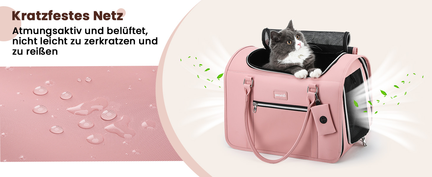 Транспортна переноска для котів та собак Pecute, рожева, з PU-шкіри, для подорожей