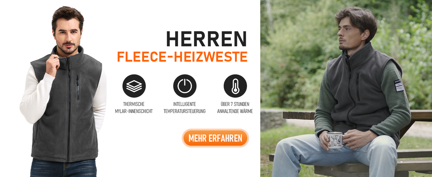 Обогревна жилетка для чоловіків SZNX з Powerbank – флісова жилетка з 6 зонами обігріву, USB акумулятор, 3 режими температури, зимова жилетка, колір: синій