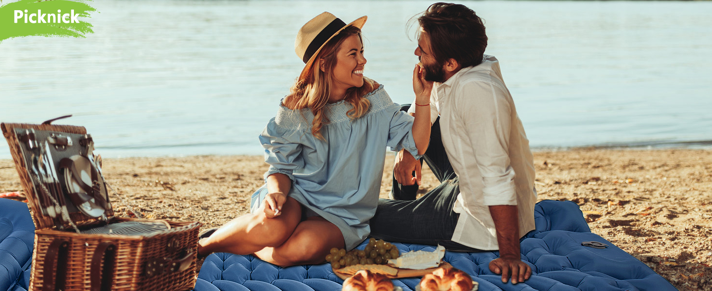 MEIJO Саморозгортальний килимок для кемпінгу, ізомат, туристичний килимок, самонадувна повітряна матрац для відпочинку на природі, похідів, кемпінгу, пляжу, блакитний & сірий