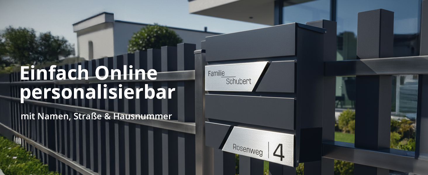 Поштовий ящик Grafner Premium персоналізований RAL 7016 з газетницею та 2 ключами, антрацитовий, з гравіюванням (ім'я, вулиця, номер будинку), комплект для монтажу