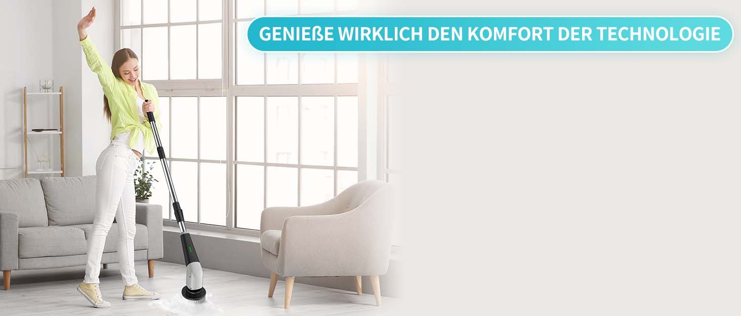 Електрична щітка для прибирання YKYI, Spin Scrubber з 8 насадок, водонепроникна IPX7, для ванної, підлоги, кухні, білий (сірий)