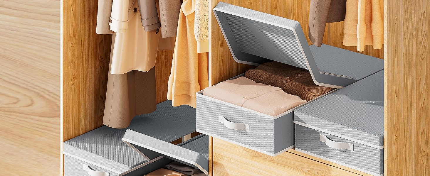 Комод під ліжко LAMU 2 шт., ящик для зберігання під ліжко з кришкою, великий, складний, сумка для зберігання одягу з віконцем та 4 ручками для ковдр, одягу, взуття, сірий, 80x40x15 см, 48 л, сірий