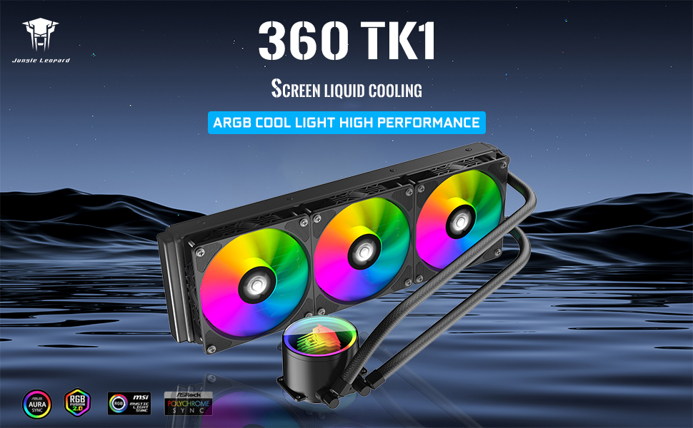 Охолоджувач CPU Jungle Leopard TK1 ARGB 360 з водяним охолодженням, 800-2000RPM, PWM вентилятор, сумісний з Intel LGA115X/1200/1700/1366/2011/2066 та AMD FM2/FM2+/AM3+/AM4/AM5